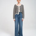 Striped Cut-outs Design Cable Knit Cardigan
