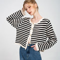 Striped Cut-outs Design Cable Knit Cardigan