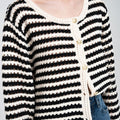 Striped Cut-outs Design Cable Knit Cardigan