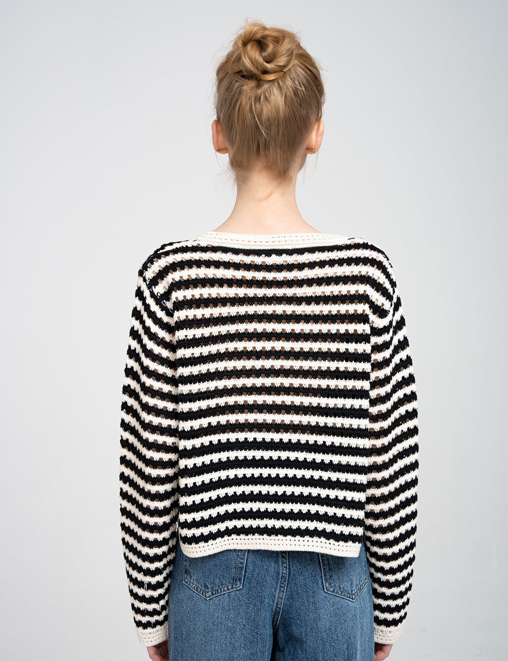 Striped Cut-outs Design Cable Knit Cardigan