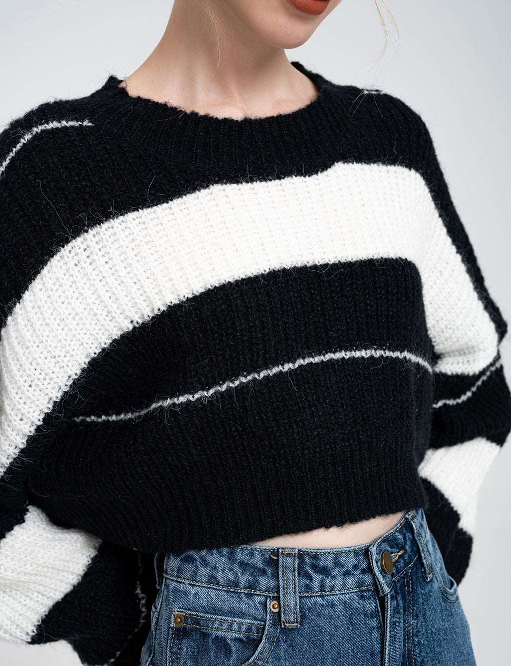 Striped Cropped Chunky Knit Jumper