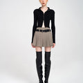 Cropped Ribbed Two-Way Zip-Trimmed Knit Cardigan