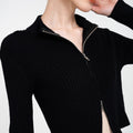 Cropped Ribbed Two-Way Zip-Trimmed Knit Cardigan