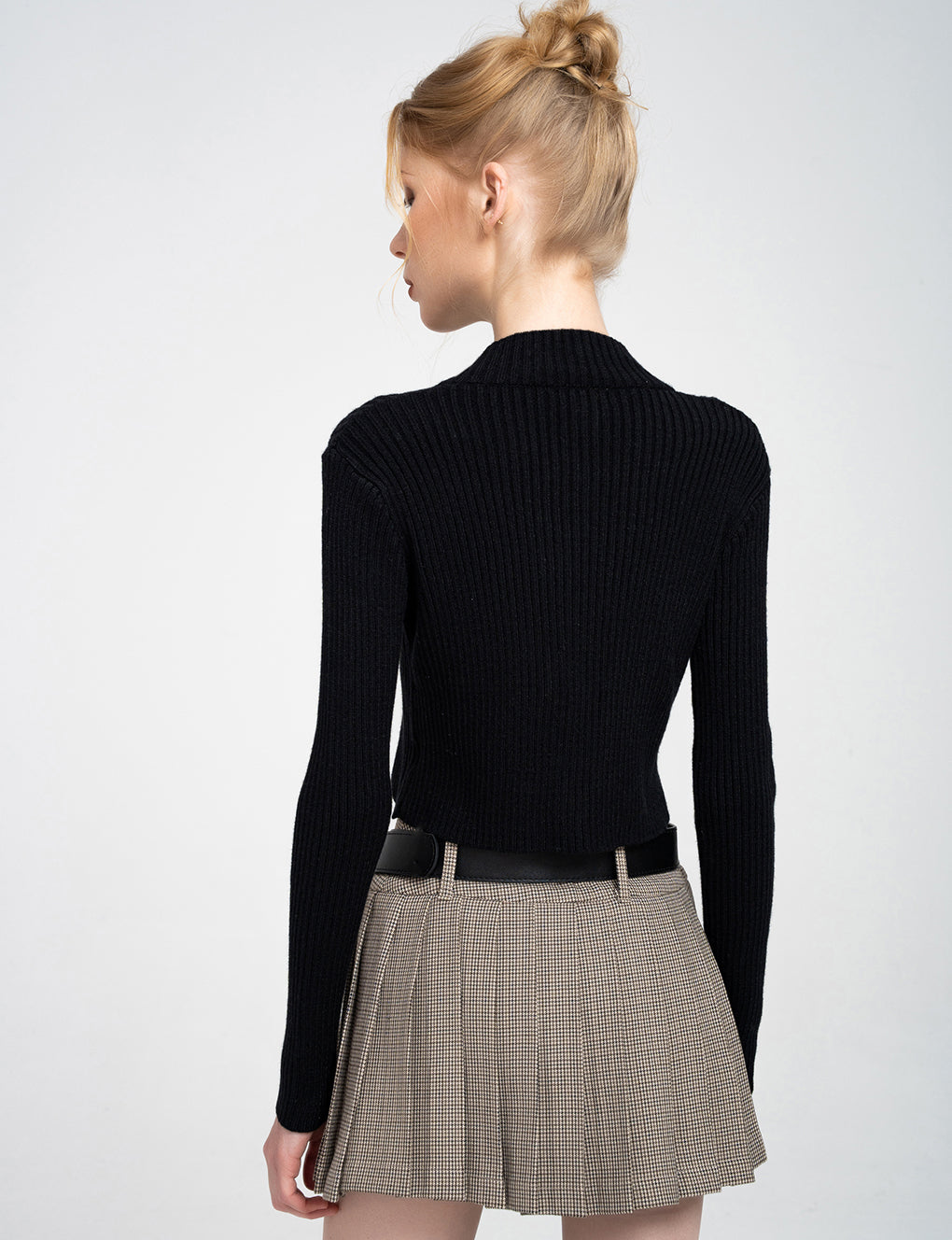 Cropped Ribbed Two-Way Zip-Trimmed Knit Cardigan