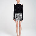 Cold Shoulder Ribbed Stretch knitted Cardigan and Top Set
