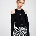 Cold Shoulder Ribbed Stretch knitted Cardigan and Top Set