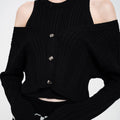 Cold Shoulder Ribbed Stretch knitted Cardigan and Top Set