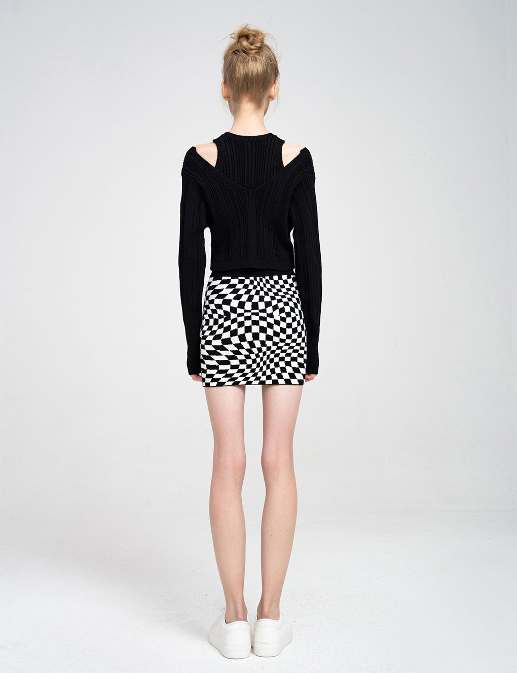 Twisted Checked Knitted Wool-blend Mini Skirt