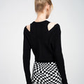 Cold Shoulder Ribbed Stretch knitted Cardigan and Top Set