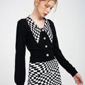 Cropped Twisted Checked Wool-blend Knitted Cardigan