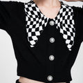 Cropped Twisted Checked Wool-blend Knitted Cardigan