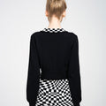 Cropped Twisted Checked Wool-blend Knitted Cardigan