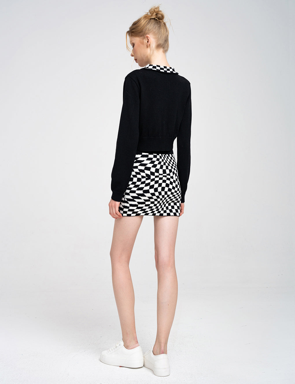 Twisted Checked Knitted Wool-blend Mini Skirt