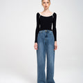 Trimmed Square Neck Stretch-knit Sweater