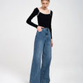 Trimmed Square Neck Stretch-knit Sweater