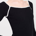 Trimmed Square Neck Stretch-knit Sweater