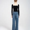 Trimmed Square Neck Stretch-knit Sweater