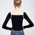 Trimmed Square Neck Stretch-knit Sweater