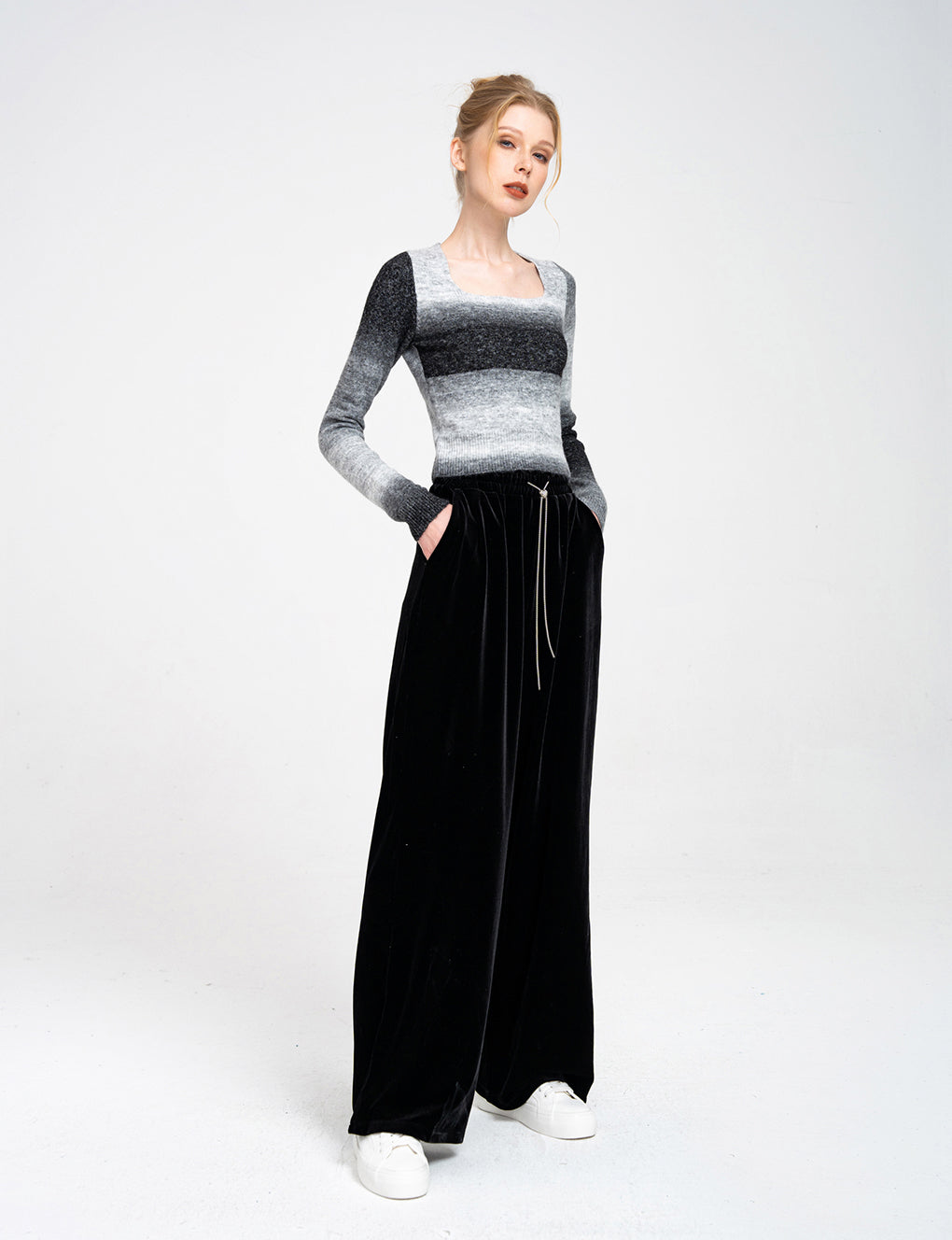 Gradient Pattern Square Neck Wool-blend Sweater