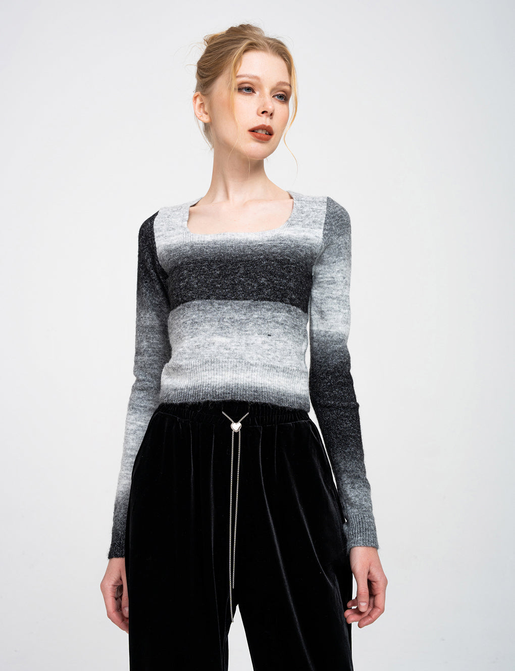 Gradient Pattern Square Neck Wool-blend Sweater