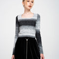 Gradient Pattern Square Neck Wool-blend Sweater
