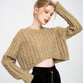 Cropped Rear High-split Cable-knit Sweater