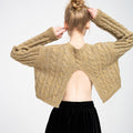 Cropped Rear High-split Cable-knit Sweater
