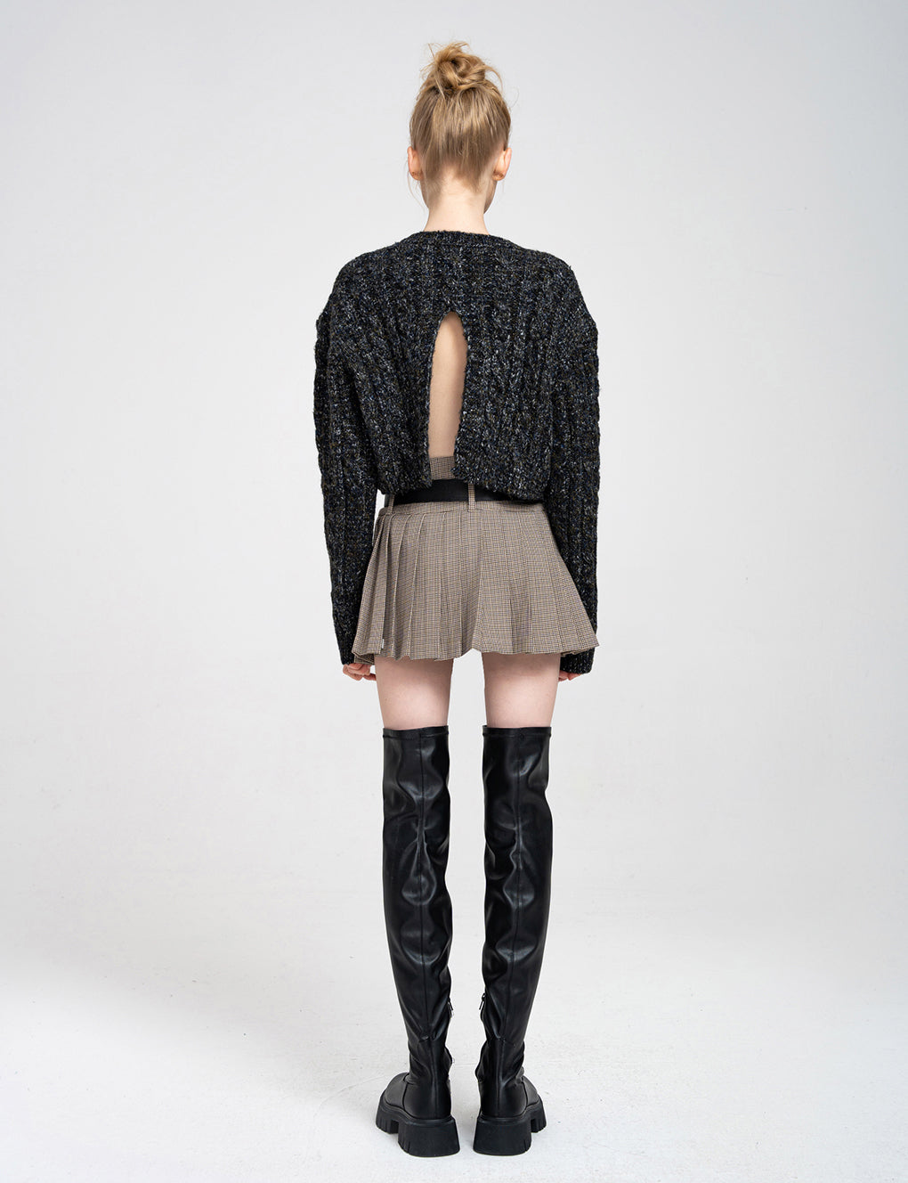Cropped Rear High-split Cable-knit Sweater