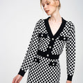 Button-embellished Checked Wool-blend Knitted Cardigan