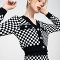 Button-embellished Checked Wool-blend Knitted Cardigan