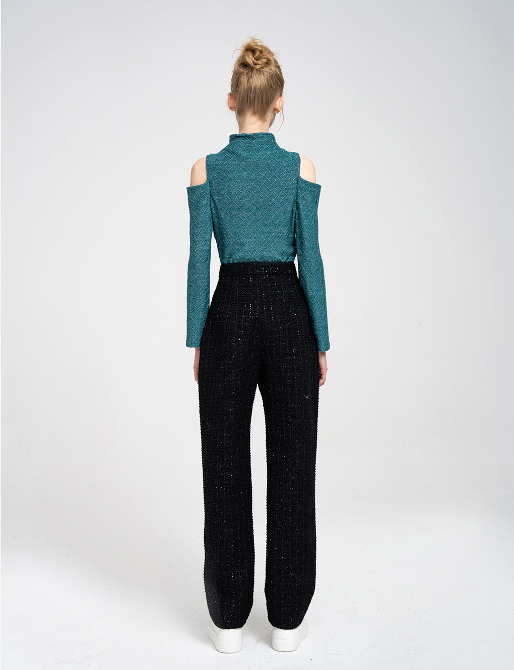 Sequin-embellished Tweed Tapered Pants