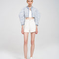 Cropped Fringed Puff-sleeve Tweed Jacket