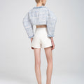 Cropped Fringed Puff-sleeve Tweed Jacket