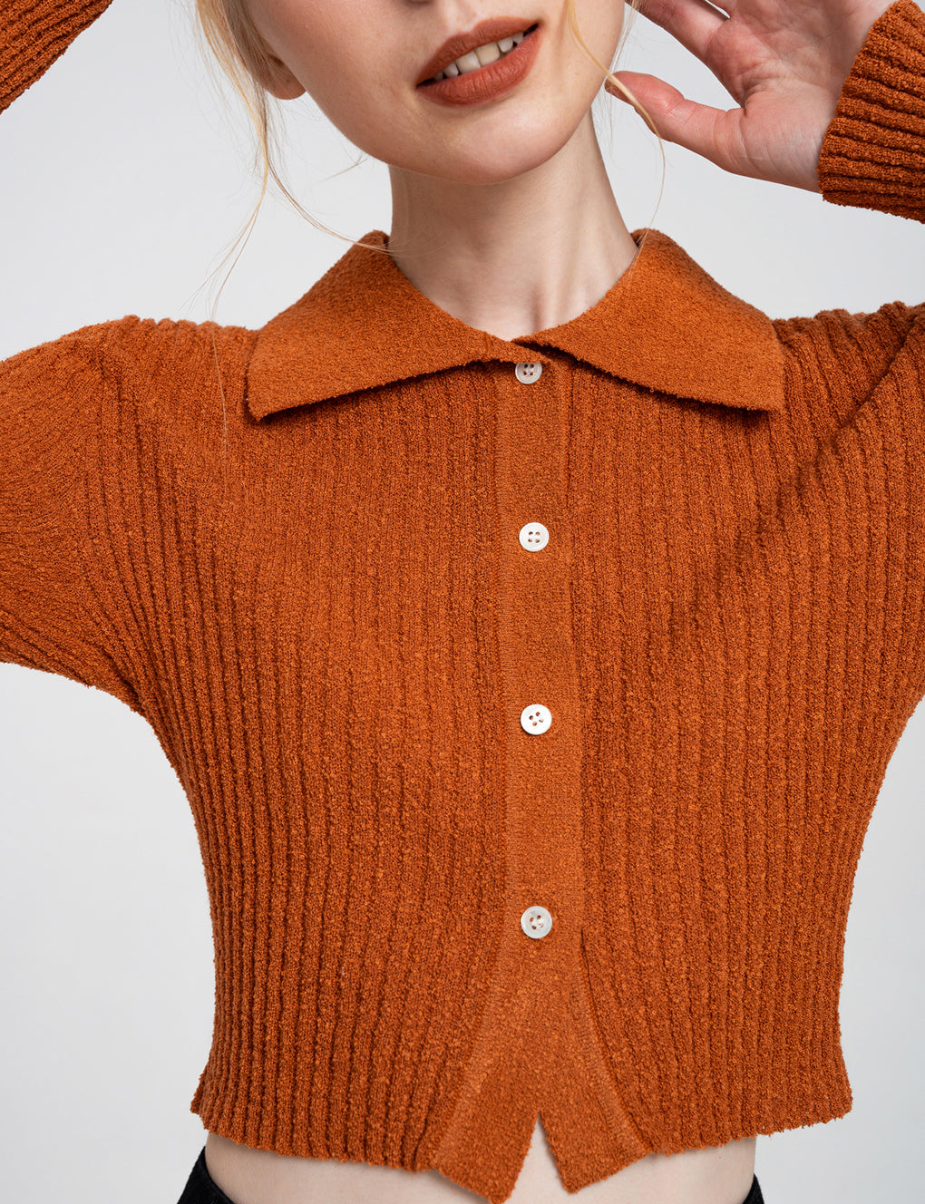 Cropped Ribbed Knit Cardigan