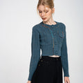 Cropped Coloured-thread Cable-knit Cardigan