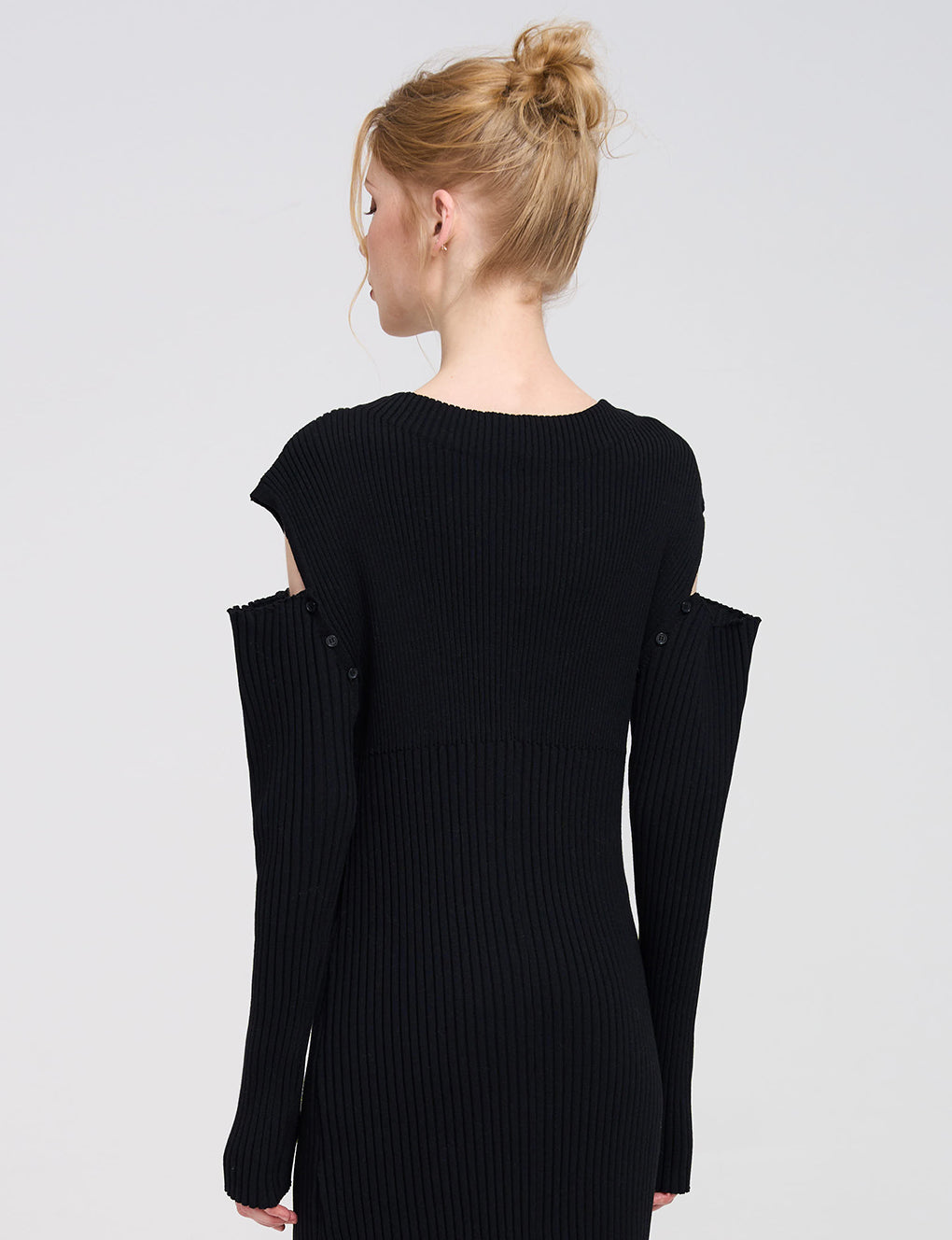 Detachable-sleeves Ribbed-knit Cotton-blend Midi Dress