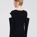 Detachable-sleeves Ribbed-knit Cotton-blend Midi Dress