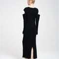 Detachable-sleeves Ribbed-knit Cotton-blend Midi Dress
