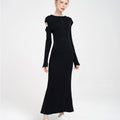 Detachable-sleeves Ribbed-knit Cotton-blend Midi Dress