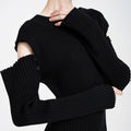 Detachable-sleeves Ribbed-knit Cotton-blend Midi Dress