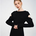 Detachable-sleeves Ribbed-knit Cotton-blend Midi Dress
