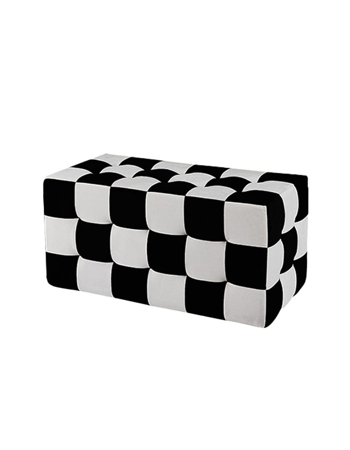 Black And White Grid Footstool, Velvet