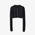 Cropped Cherry-embellished Cable-knit Wool-blend Cardigan