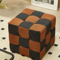 Black And White Grid Footstool, Velvet