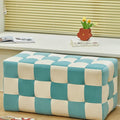 Black And White Grid Footstool, Velvet
