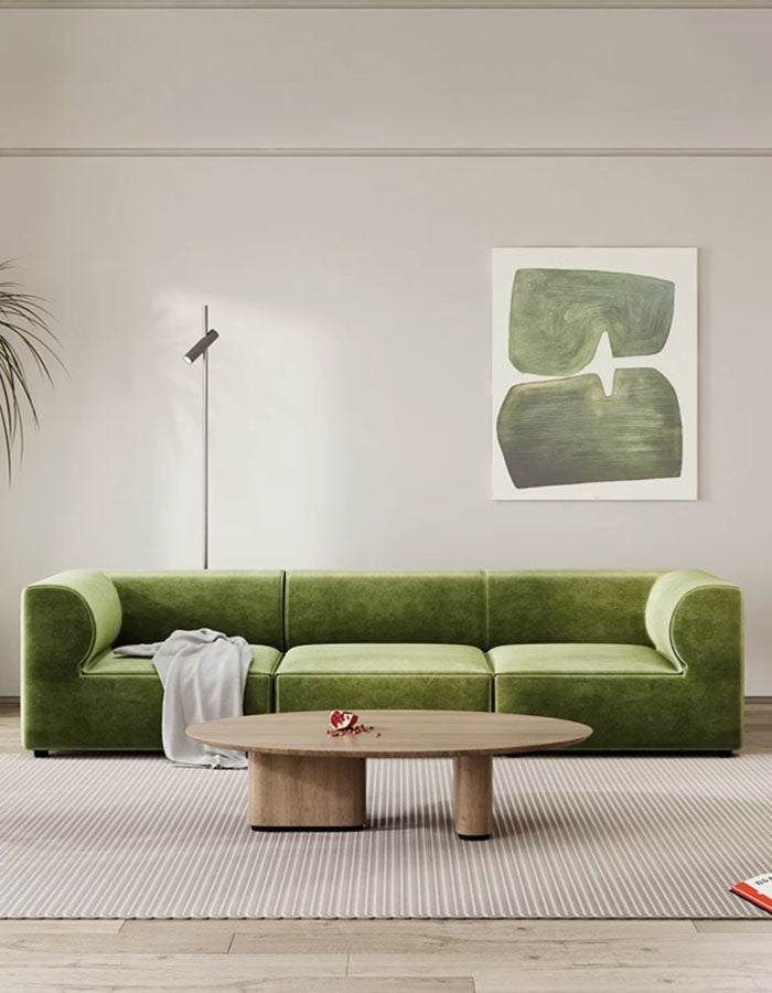 Jesse Three Seater Corner Sofa, Green Velvet