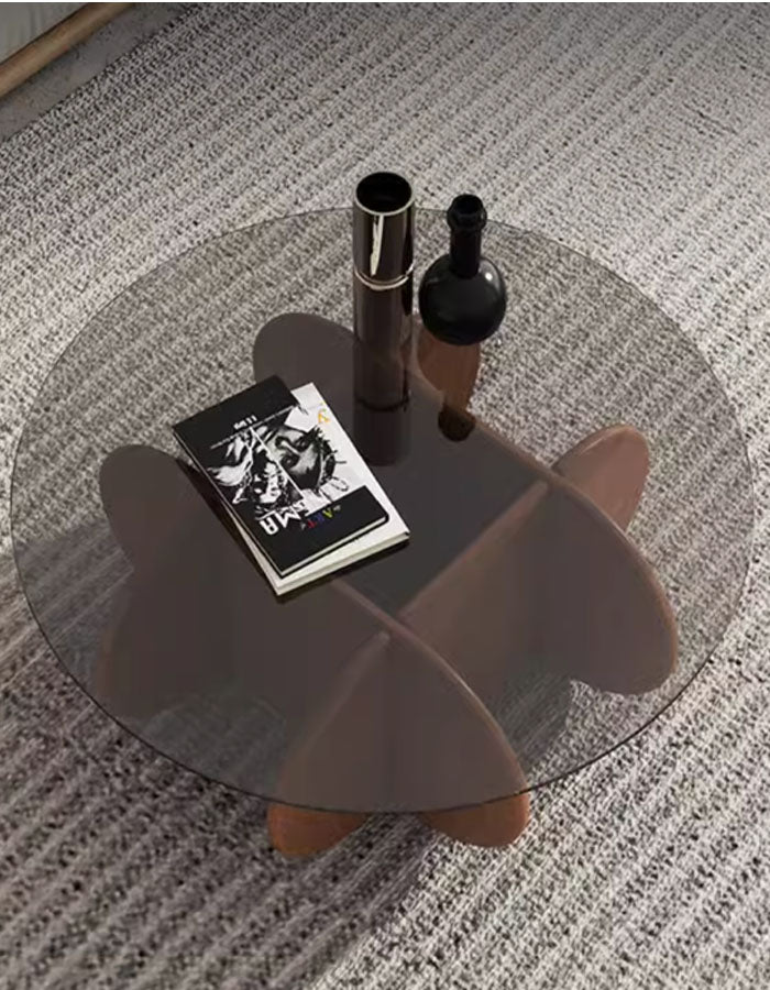 Louis Round Coffee Table, Wood & Glass