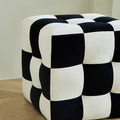 Black And White Grid Footstool, Velvet