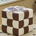 Black And White Grid Footstool, Velvet