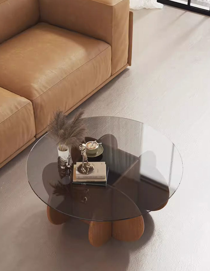 Louis Round Coffee Table, Wood & Glass